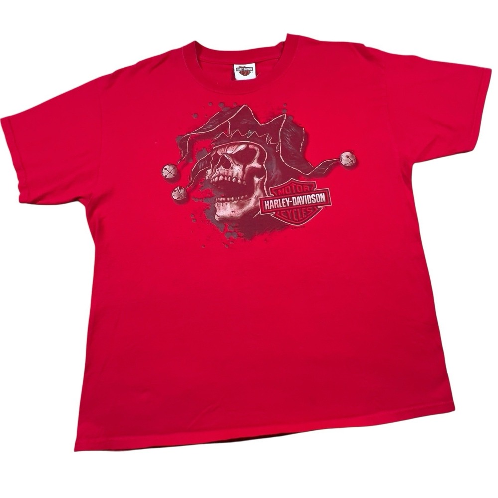 Harley Davidson Red Joker Skull Lone Star Tyler TX Size‎ Large Cotton Hanes Tee
